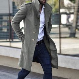 Mens Overcoat Trench Coat men Jacket Slim Solid Colour Wild Standing Collar Single-Breasted Long Trench Jacket Casual Overcoat