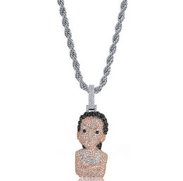 14K Gold Plated Icy Huey Icy Riley Boondocks Pendant Necklace Mens Micro Pave Cubic Zirconia with 24inch Rope chain