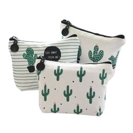 Canvas Cactus Pencil Case Bag Stationery School Supplies Cosmetic Makeup Pouch