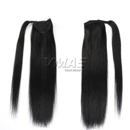 VMAE Peruvian 120 g 10 to 24 inch Drawstring Ponytail Virgin Human Hair Extensions Natural Colour Clip In Straight Horsetail