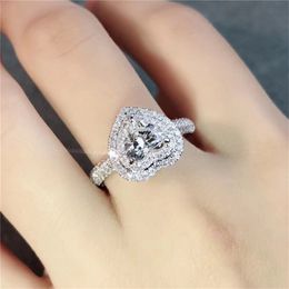 Vintage Heart Shape lovers ring 100% Real 925 Sterling silver Diamond Engagement wedding band ring for women Bridal Jewelry
