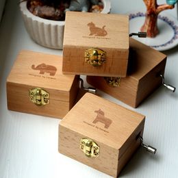 Wooden Mini Music Box Cartoon Animal Rabbit Elephant Puppy Bear Musical Instrument Manual Music Blank Case