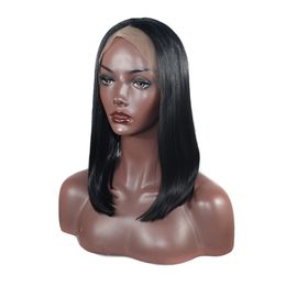 Middle Part Straight Feathered Bob Synthetic Wig Hair Lace Front Short Wigs Black Heat Resistant Fiber Lace Front Bob Wig for Black Women