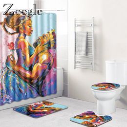 Europe Portrait Bath Mats Set Shower Curtain for Bathroom Cover Toilet Seat Anti Slip Soft Carpet328v