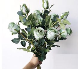 Europejski Styl Silk Róża Bukiety Kwiaty ślubne Jedwabne Róża Kwiaty Do Dekoracji Ślubnych 66 cm Wysokość Jasne kolory