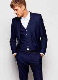 Excellent Navy Blue Groom Tuxedos Notch Lapel Groomsman Wedding 3 Piece Suit Popular Men Business Prom Jacket Blazer(Jacket+Pants+Tie+Vest)6