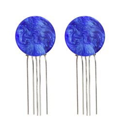 idealway New Korean Elegant Drop Tassel Earrings Mystery Blue Clouds Big Acylic Button Stud Earring for Women Jewelry