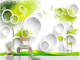 Wholesale-murals-Customized 3d wallpapers home decor Photo wall paper Modern 3d circle abstract green tree tv background papel de parede