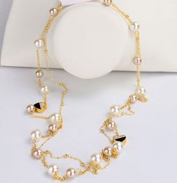 Wholesale- designer luxury classic cute diamond heart elegant pearl multi layer long sweater statement necklace for woman