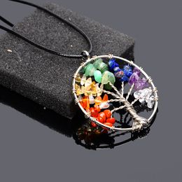 Multicolor Natural Stone Chakra Tree of Life Necklace pendants good luck irregular rock women necklaces fashion Jewellery will and sandy new