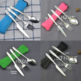 Stainless Steel Cutlery Set Stainless Steel Fork Spoon Knives Set Portable Tableware Set with Cloth Bag