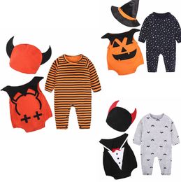 Halloween Baby Clothes Set Devil Infant Boys Romper Hat 3pcs Sets Pumpkin Newborn Girl Outfits Baby Clothing 3 Designs Optional DW4105