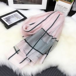 Fashion- spring and autumn silk scarves, shawls, checks, color matching, thin fashionable wool scarves, vacation sandwich scarves