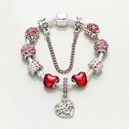 Wholesale-Silver Fashion Creative red Love Beads European Charm Bracelet Suitable for Pandora Style Female DIY Snake Bone Bracelet Jewelry