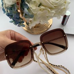 HOTSALE HC4244 Square Mixed Chain Gradient sunglasses HD UV400 & quality exqusite metal+leather+pearl+chain 63-15-145 full-case outlet