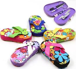 1set slippers shaped Nail Art Manicure Nail Care Tools with Mini Finger Cutter Clipper File Scissor Tweezers