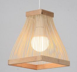 Square Horn Bamboo Pendant Lamp Hand Knitted Wood Pendant Lights E27 Antique Simple Parlour Dining Room Study Home Lighting MYY