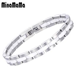 Link, Chain Silver Colour Stainless Steel Ceramic Bracelet For Woman Men Top Quality White Fashion Jewellery