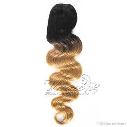 VMAE Brazilian 1B/27 Two Tone Strawberry Blonde Ombre Color 120g Long Body Wave Clip Drawstring Human Hair Weave Ponytail Extensions