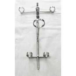 Bondage Stainless Steel frame Spreader Bar Hand Ankle Collar Cuffs Restraint Slave Rack #R45