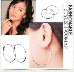 New 2-7cm Big Hoop & Huggie Earrings Simple Silver Round Circle Ear Rings For women Ladies Fashion Jewelry Gift