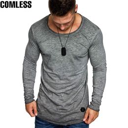 Summer 2019 New Men Fashion Casual Slim Elastic Soft Solid Long Sleeve Men T Shirts Male Fit Tops Tee T-shirt Streetwear tshirt