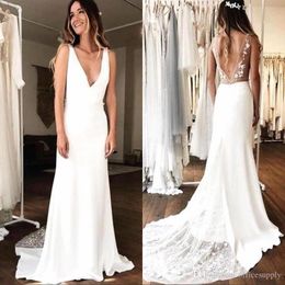 Amazing Slim Sexy Bohemian Wedding Dress V-neck Lace Appliqued Beach Boho Bridal Gown Open Back Plus Size Custom Vestidos De Mariee