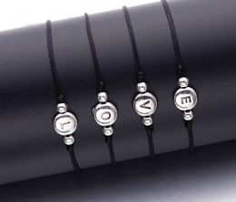 20pcs/lot Lucky Handmade black Thread String Rope A-S Letter Beads Bracelet For Women Men Silver Initials Name Bracelets Couple Jewelry
