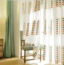 Rainbow leaf screen Colourful leafs Sheer Curtains embroidery window modern simple fabric bedroom float screens