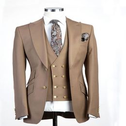 Newest Two Buttons Groomsmen Peak Lapel Wedding Groom Tuxedos Men Suits Wedding/Prom/Dinner Best Man Blazer(Jacket+Tie+Vest+Pants) 500