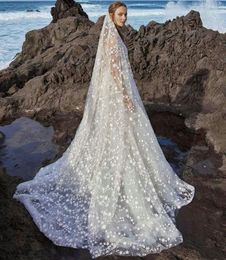 wedding veils stars UK - Stylish One Layer Beach Stars Wedding Veils Appliqued 2.5M Long Chapel Length Boho Bridal Veil For Women Hair Accessories