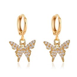 Fashion Elegant Crystal Butterfly Earrings Simple Cute Korean Female Lady Earrings Vintage Rhinestone Animal Earrings