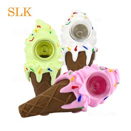 Exclusive design ice cream shape Silicone smoking Pipe Portable Travel Safe tobacco hand pipe shisha silicone bong hookah 420