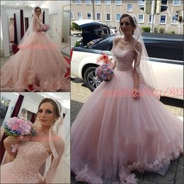 Stunning Lace Pink Wedding Dresses Sweetheart Tulle Sequins Applique African robe de mariée 2020 Plus Size Bride Dress Ball Bridal Gowns