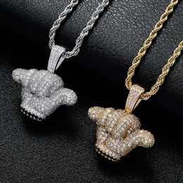 Hip Hop Iced Out Men Gold Color Iced Out Small Finger Pendants Necklaces With Rope Chain Jewelry