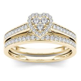 New Gold Color Wedding Rings For Women Square Zircon Jewelry Heart Rings Elegant Female Engagement Ring Set Fashion Accessories