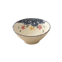 5" Plum Blossom Design Japanese Flat Rice Bowl Ceramic Restaurant Dinnerware for Side Dishes Jelly Dessert Large Form Underglaze Hand Painted