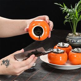 Ceramic Persimmon Tea Canister Coffee Box Puer Green Sealed Jar Mini tea cans for puer Oolong tea storage Preferred