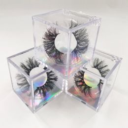 25mm 3D Mink Eyelashes Clear Cube Mink Lashes Packaging Holographic Background Colorful Round Tray 100% Real Mink Lashes