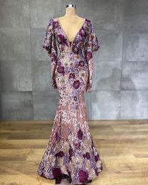 Aso Ebi 2020 Arabic Purple Luxurious Sexy Evening Dresses Beaded Lace Prom Dresses Mermaid Formal Party Second Reception Gowns ZJ356