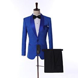 New Novel Design One Button Blue Paisley Wedding Groom Tuxedos Shawl Lapel Groomsmen Men Suits Prom Blazer (Jacket+Pants+Vest+Tie) 353