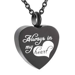 Black Heart Cremation Urn Necklace for Ashes Jewellery Memorial Pendant with Fill Kit- Always on My Mind Forever in My Heart