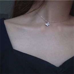 Trend Charming Dazzling Micro CZ Zircon Butterfly Pendant Necklaces For Women Gift Choker 925 Sterling Silver Jewelry