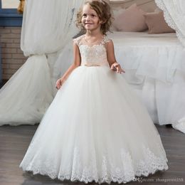 Flower Girls Dresses For Weddings Ruffles Lace Tulle Pearls Backless Princess Children Wedding Birthday Party Dresses