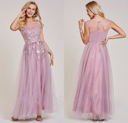 Pink 2020 A Line Evening Dresses Jewel Applique Satin And Tulle Customised Prom Dress Ankle Length Formal Dresses