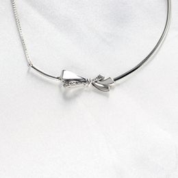 Wholesale-bow necklace for Pandora 925 sterling silver inlaid CZ diamond gorgeous girl bracelet with original box birthday gift