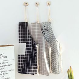 Adjustable Chef Apron With Pocket Men and Women Plaid Cotton Fabric Kitchen Apron For Cooking Baking Grey XD21612