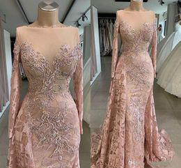 Real Images Luxurious African Dubai Prom Dresses Bateau Neck Lace Appliqued Beaded Evening Dresses Mermaid Formal Party Pageant Dresses