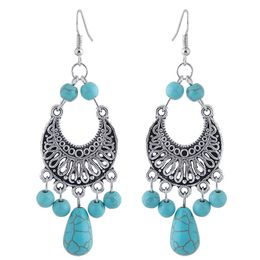 Retro estilo tibetano de Plata Turquesa Cuentas Joyería Encantos Colgantes Pendientes de piedras preciosas