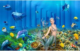 painting outdoor murals Underwater World Mermaid Underground Palace 3D Background Wall Painting